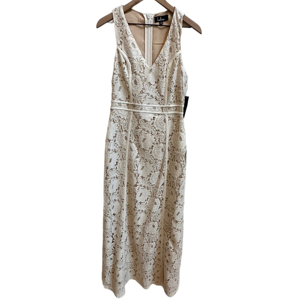Lulus White Lace Long Maxi Dress‎ sz Medium NEW Wedding Bride Gown